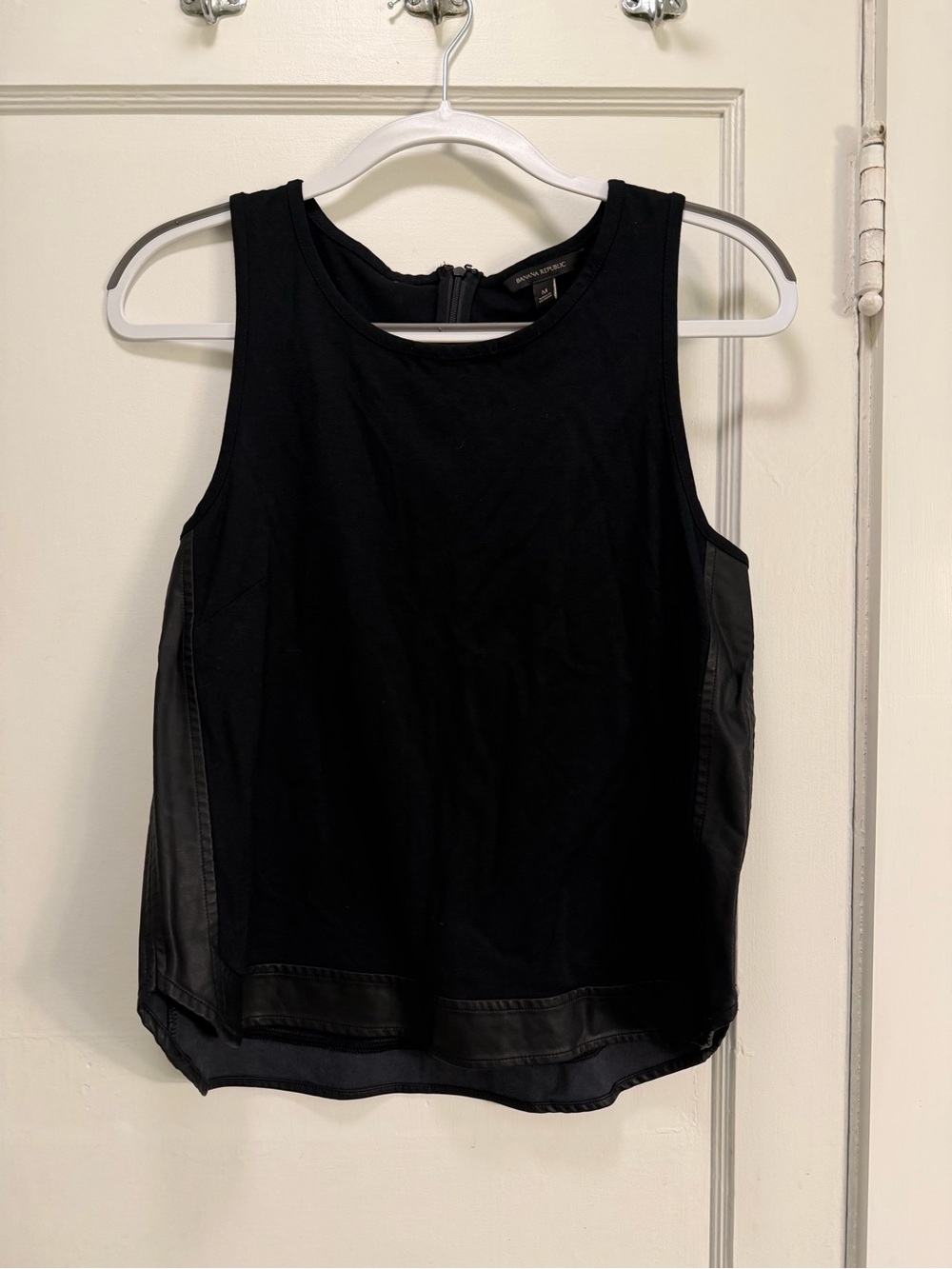 Banana Republic Black Sleeveless Tank with Faux-Leather Trim